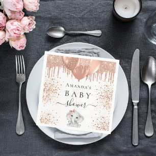 Baby Shower rose gold white cute elephant balloons Napkin