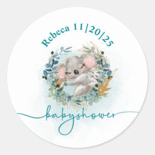 Baby Shower Round Sticker "Baby Koala"