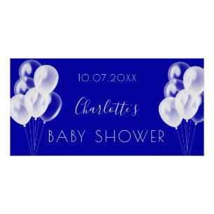 Baby Shower royal blue boy white balloons Poster