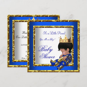 Baby Shower Royal Blue Gold Boy crown prince 2 Invitation