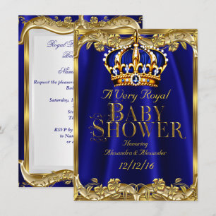 Baby Shower Royal Blue Navy Gold Crown Invitation