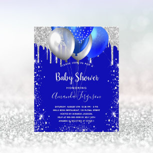 Baby shower royal blue silver budget invitation flyer