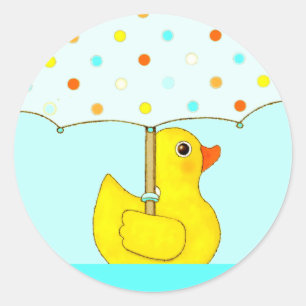 Baby Shower Rubber Duck with Umbrella Classic Roun Round Sticker
