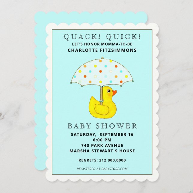 Baby Shower Rubber Ducky with Umbrella Invitation (Front/Back)