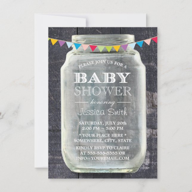 Baby Shower Rustic Barn Wood Mason Jar Invitation (Front)