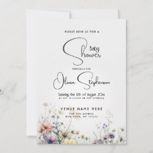 Baby Shower Rustic Boho Watercolor Wildflowers Invitation