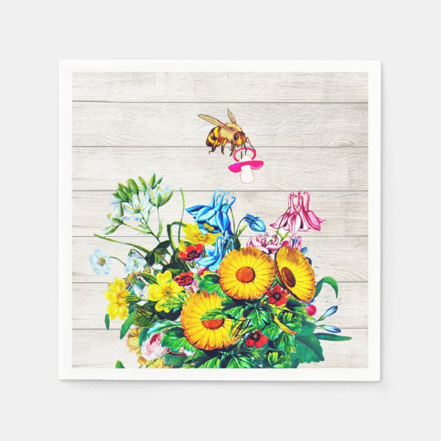 Baby Shower Rustic Floral Bees Pacifier Napkin (Front)
