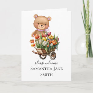 Baby Shower Rustic Floral Girl Teddy Card 