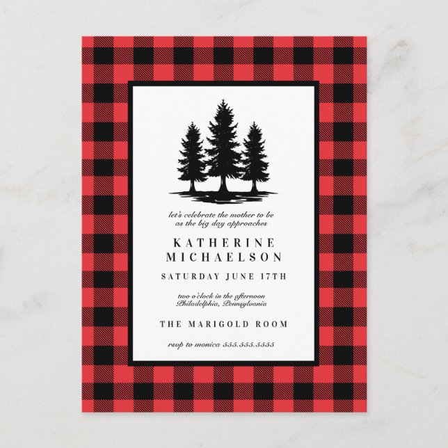 BABY SHOWER | Rustic Forest Buffalo Checks Postcard (Front)