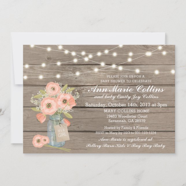 Baby Shower Rustic String Lights Babys Breath Girl Invitation (Front)