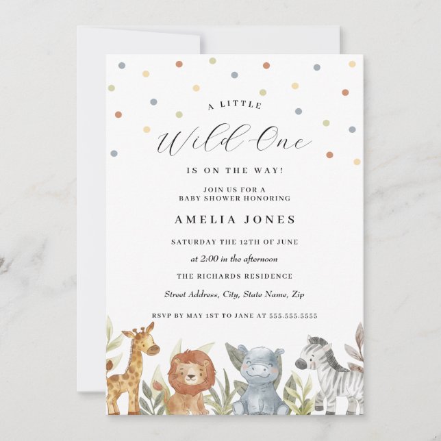 Baby Shower Safari Animals Wild One  Invitation (Front)