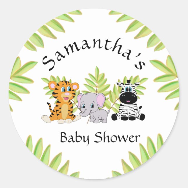 Baby Shower Safari Jungle Animals Gender Neutral Classic Round Sticker (Front)