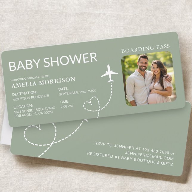 Baby Shower Sage Green Boarding Pass Plane Ticket (Creator Uploaded)