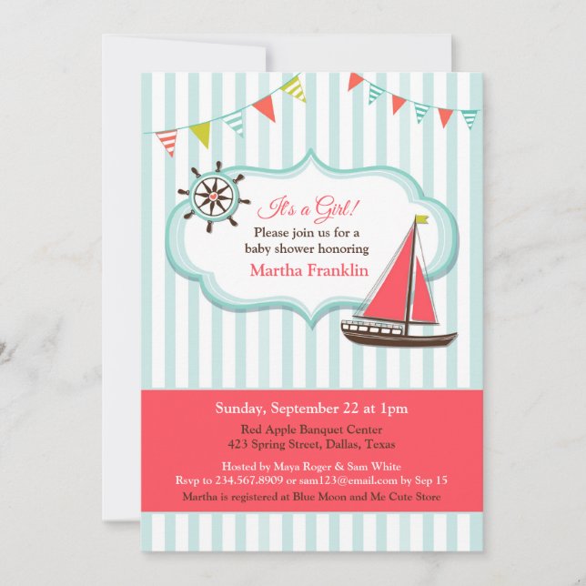 Baby Shower Sailing Boat Boy Invitation (Front)