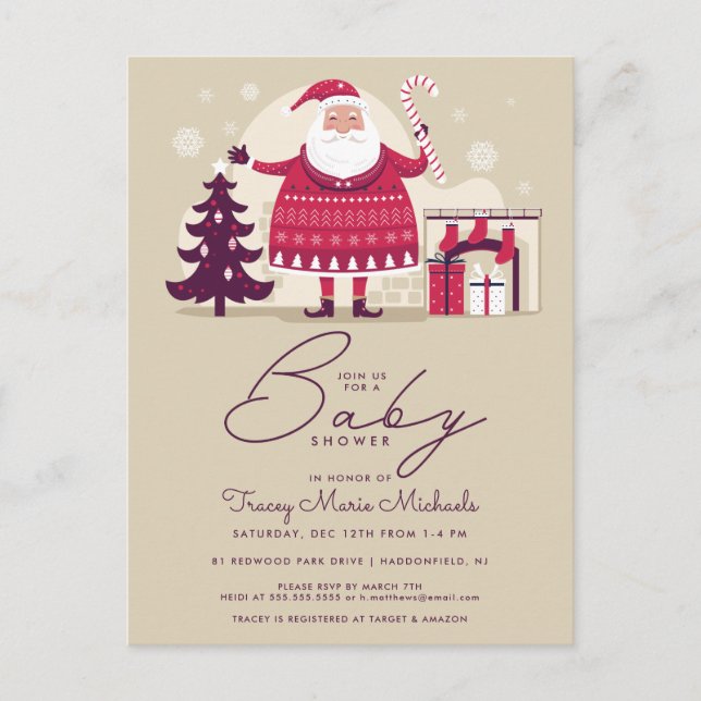 BABY SHOWER | Santa Claus & Fireplace Postcard (Front)