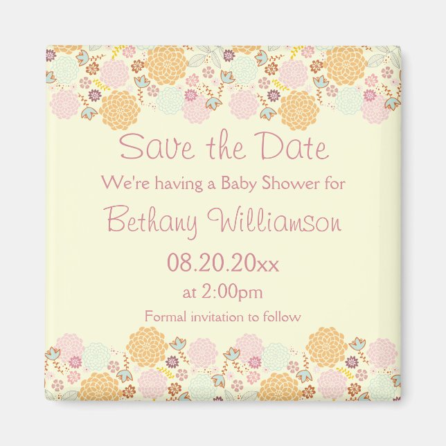 Baby Shower Save The Date Fancy Modern Floral Magnet (Front)