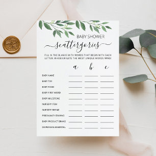 Baby Shower Scattergories party game Card