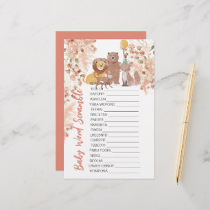 Baby Shower Scramble Boho Safari Pink Pampas Grass