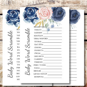 Baby Shower Scramble Game Navy Blush Pink Floral
