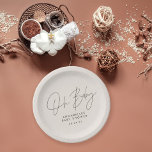 Baby shower script modern black and white elegant paper plate<br><div class="desc">Baby shower script modern black and white elegant party decor tapestry design. Ideal gender neutral design.</div>