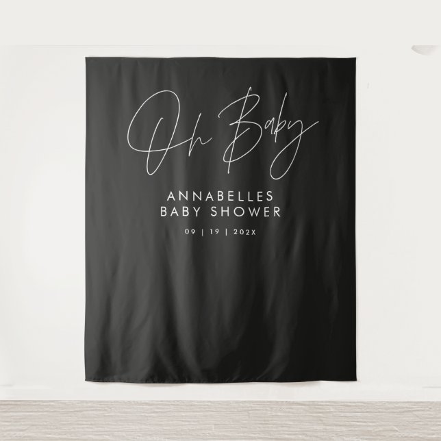 Baby shower script modern black and white elegant tapestry (Front)