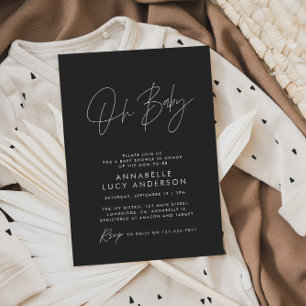 Baby shower script modern black white elegant invitation