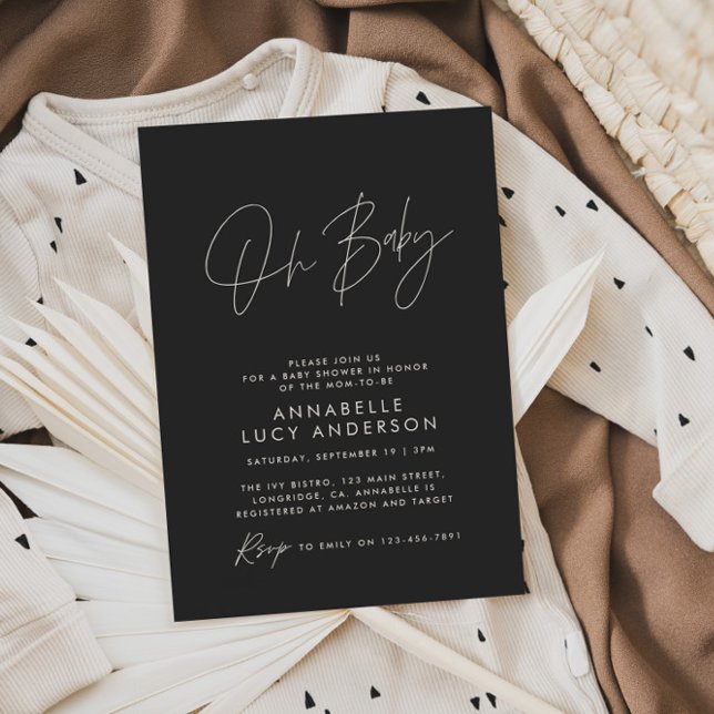 Baby shower script modern black white elegant invitation (Creator Uploaded)