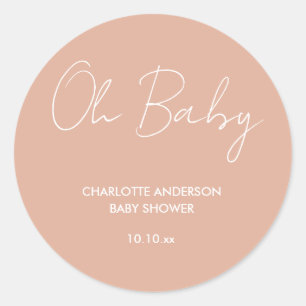 Baby shower script modern blush pink elegant classic round sticker