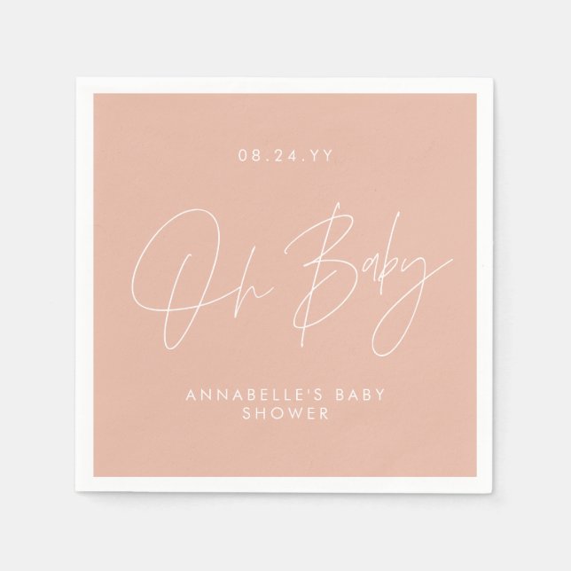 Baby shower script modern blush pink elegant napkin (Front)
