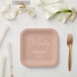 Baby shower script modern blush pink elegant paper plate<br><div class="desc">Baby shower script modern blush pink elegant party design. Ideal gender neutral design. Perfect coordinating summer,  autumn,  fall,  winter baby shower design.</div>