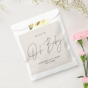 Baby shower script modern bold cream black guest favour bags