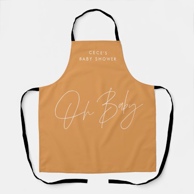 Baby shower script modern bold orange elegant apron (Front)
