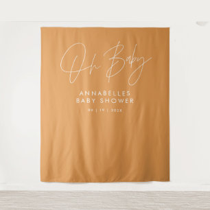 Baby shower script modern bold orange elegant tapestry
