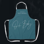 Baby shower script modern bold teal blue elegant apron<br><div class="desc">Baby shower script modern teal blue and white elegant party decor apron design. Ideal gender neutral design.</div>