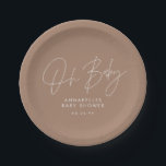 Baby shower script modern brown tan elegant paper plate<br><div class="desc">Baby shower script modern brown tan natural elegant party invitation design. Ideal gender neutral design.</div>