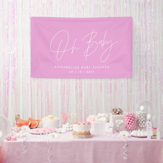Baby shower script modern cerise pink elegant banner (Party)