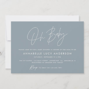 Baby shower script modern dusty blue boho invitation