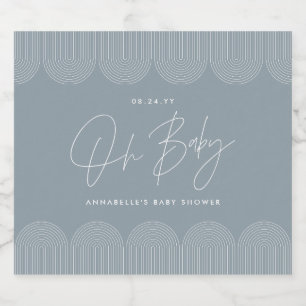 Baby shower script modern dusty blue elegant beer bottle label
