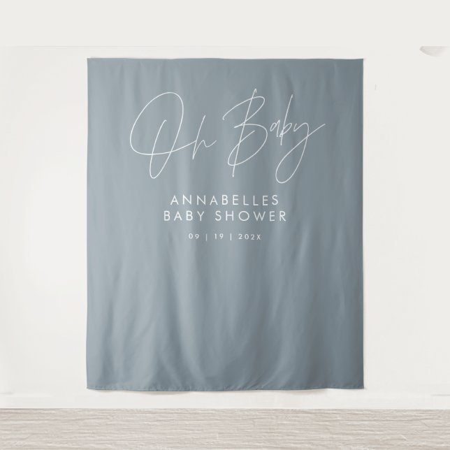 Baby shower script modern dusty blue elegant tapestry (Front)