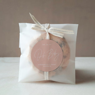 Baby shower script modern girly blush pink elegant classic round sticker