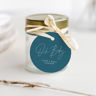 Baby shower script modern girly teal blue favour tags