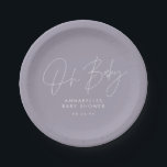 Baby shower script modern lilac purple elegant paper plate<br><div class="desc">Baby shower script modern lilac purple elegant party invitation design. Ideal gender neutral design.</div>