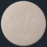 Baby shower script modern minimal cerise pink 6 cm round badge<br><div class="desc">Baby shower script modern bright girly cerise pink and white elegant party decor attire button design. Ideal contemporary minimal baby shower party design.</div>