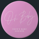 Baby shower script modern minimal cerise pink 6 cm round badge<br><div class="desc">Baby shower script modern bright girly cerise pink and white elegant party decor attire button design. Ideal contemporary minimal baby shower party design.</div>