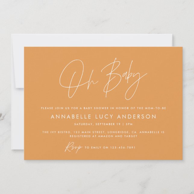 Baby shower script modern mustard boho invitation (Front)