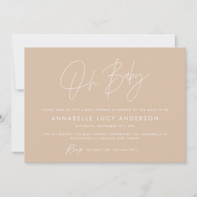 Baby shower script modern natural beige boho invitation (Front)
