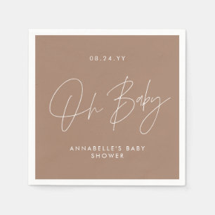Baby shower script modern natural brown elegant napkin