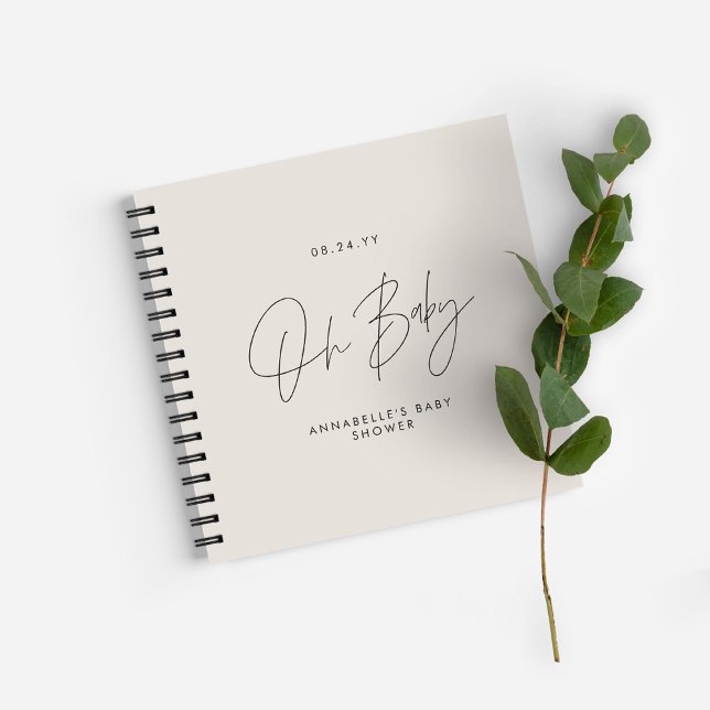 Baby shower script modern natural cream guest notebook (Creator Uploaded)