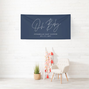 Baby shower script modern navy blue elegant banner