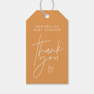 Baby shower script modern orange unique elegant gift tags